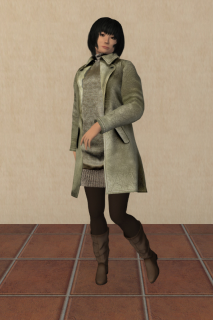 Me in a woollen green Marla dress and Casca coat (both Christine LaRossa) with light brown reBoot Dune boots (Taarna Welles)